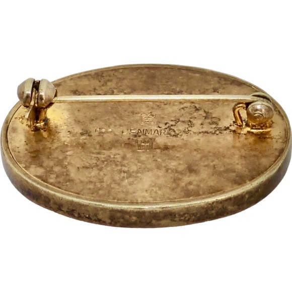 Hans Hansen Signed Denmark 985 GOLD 14K Enamel Flower Brooch Pin Golden 13 grams - Picture 5 of 15